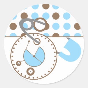 Baby Shower Sticker - Blue Diaper Pin Polka Dots