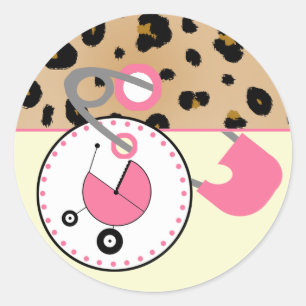 Baby Shower Sticker - Leopard & Pink Diaper Pin