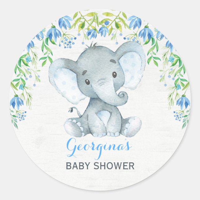 Baby shower Sticker Merci Elephant garçon Faveurs (Devant)