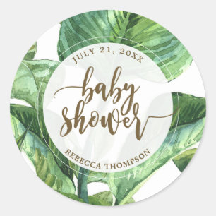baby shower sticker palm leaves tropical