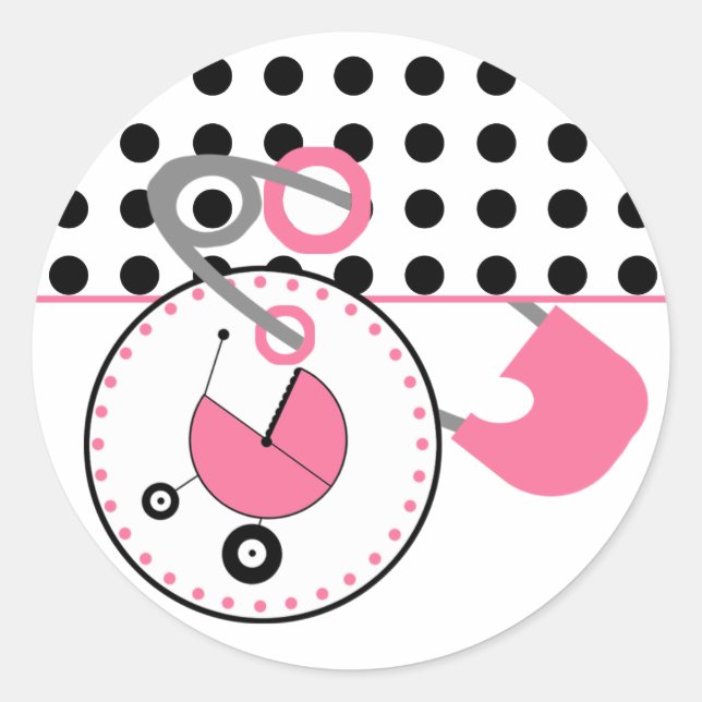 Baby Shower Sticker -Polka Dot & Pink Diaper Pin (Front)