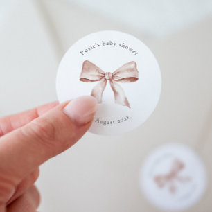 Baby Shower Sticker Template with Pink Bow