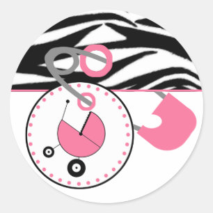 Baby Shower Sticker -Zebra Print & Pink Diaper Pin