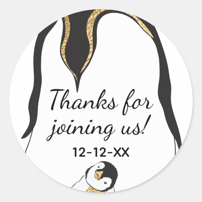 Baby Shower Stickers "Gold Baby Penguin" (Front)