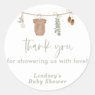 Baby Shower Stickers, Sage Green Baby Shower Favor Classic Round Sticker