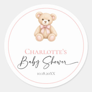 Baby Shower Stickers Teddy Bear Pink Personalized