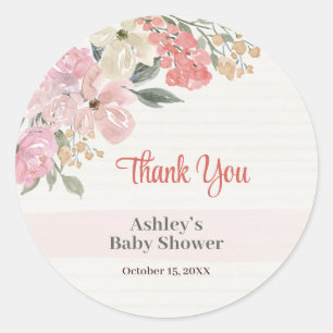 Baby Shower Stickers Thank You Floral Labels