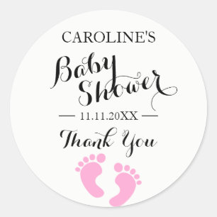Baby Shower Stickers White Baby Feet Pink GIRL