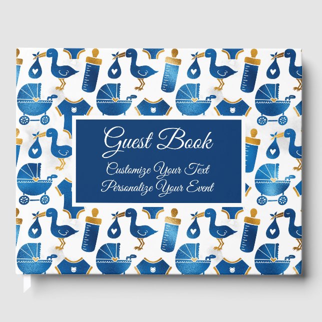 Baby Shower Stork Bottle Carriage Cute Personalize Guest Book (Front)