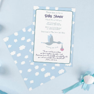 Baby Shower Stork Invitation Blue Sky Bible Verse