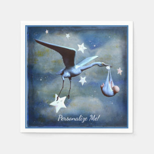 Baby Shower Stork & Newborn Blue Boy Personalized Napkin