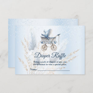 Baby Shower Stroller Blue Floral Diaper Raffle Enclosure Card
