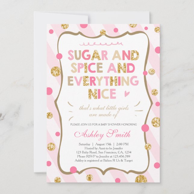 Baby shower sucre et épices Invitation fille rose (Devant)