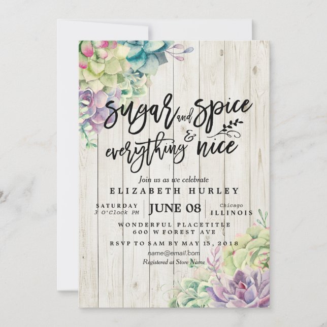 Baby Shower Sugar Spice Everything Nice Succulents Invitation (Front)