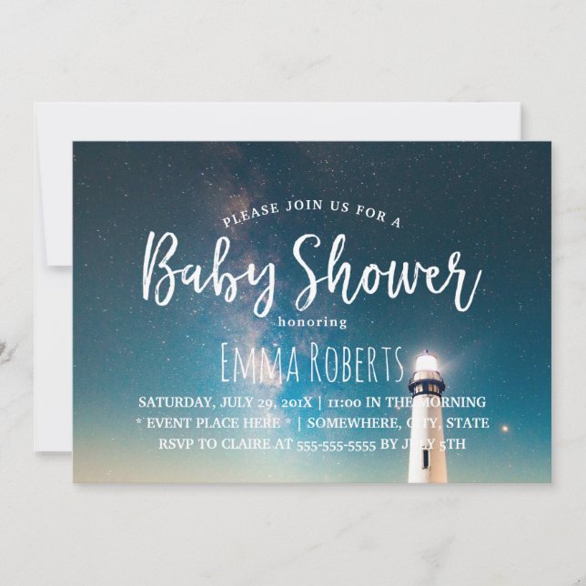 Baby Shower Summer Night Lighthouse Invitation (Front)