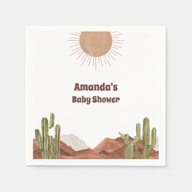 Baby Shower Sun Desert Cactus Baby Shower Napkin (Front)