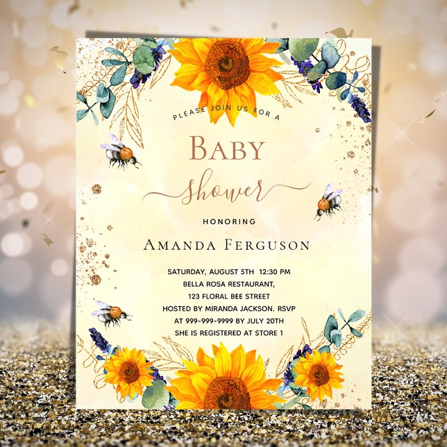 Baby Shower sunflower bees eucalyptus budget Flyer (Creator Uploaded)