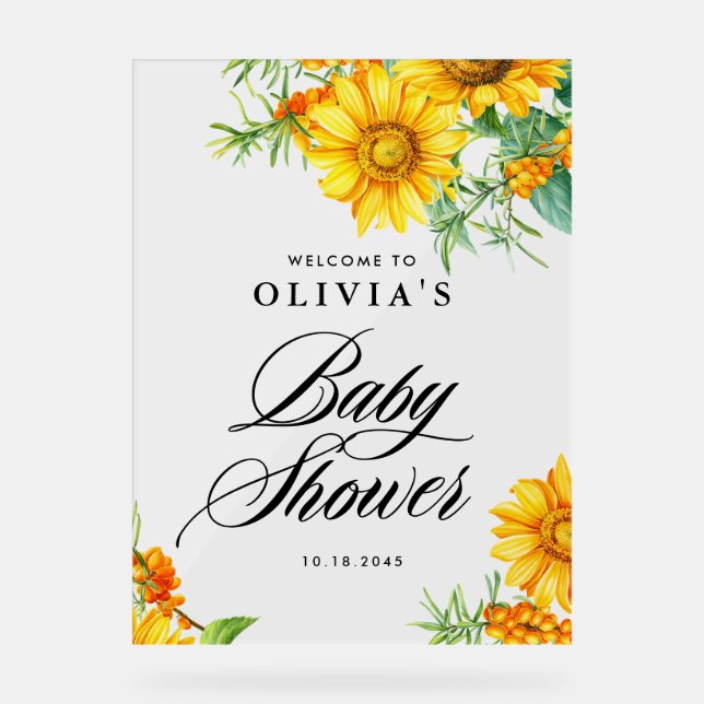 Baby shower Sunflower et Sea Buckthorn Bienvenue (Recto)