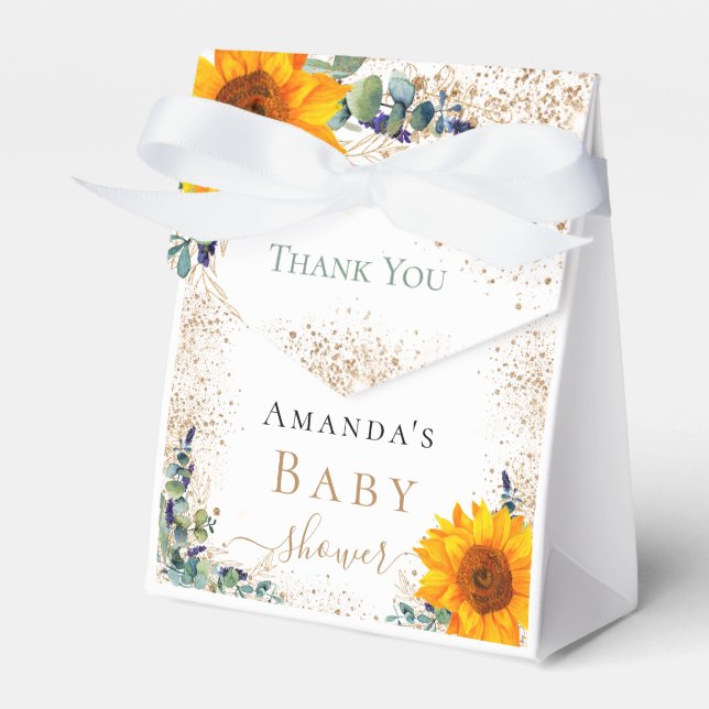 Baby shower sunflower eucalyptus glitter thank you favor box (Front Side)