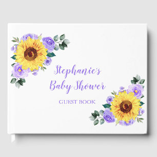 Baby Shower Sunflower Purple Floral Personalized Guest Book