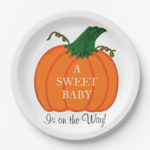 Baby Shower Sweet Baby Orange Pumpkin Paper Plate