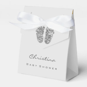 Baby Shower Sweet Feet Drips Glitter Silver Grey  Favor Box
