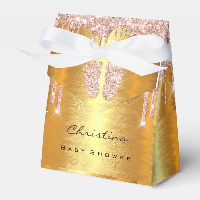 Baby Shower Sweet Feet Drips Rose Gold Glitter  Favor Box (Front Side)