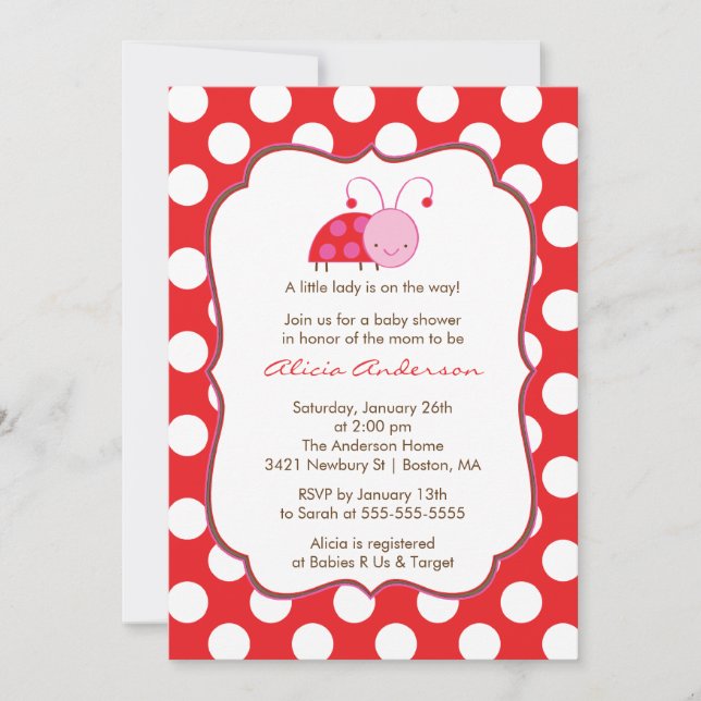 Baby shower Sweet Red & PINK Ladybugs Invitation (Devant)