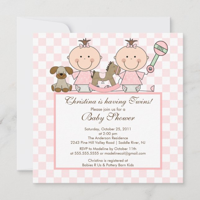 Baby shower Sweet Twin Grils Twins Invitation (Devant)