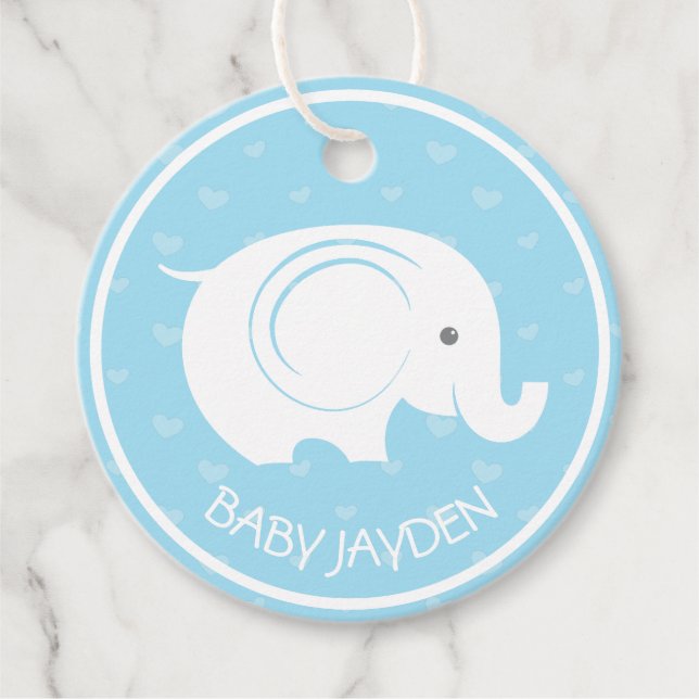 Baby Shower Tag with Elephant for Boy (Front)