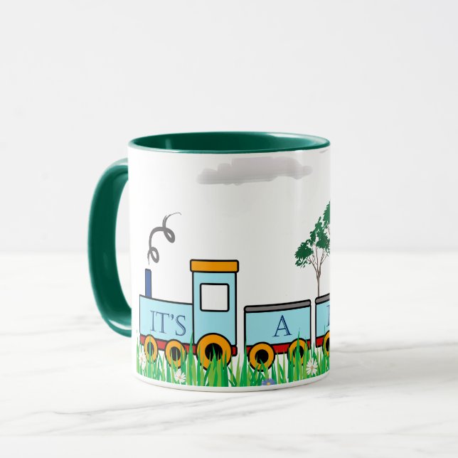 Baby shower tasses cadeaux - garçons, petit train (Devant gauche)