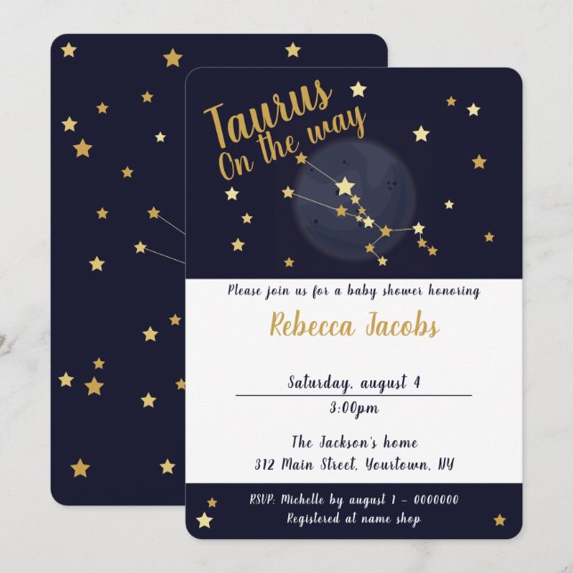 Baby shower Taurus zodiac Invitation (Devant / Derrière)