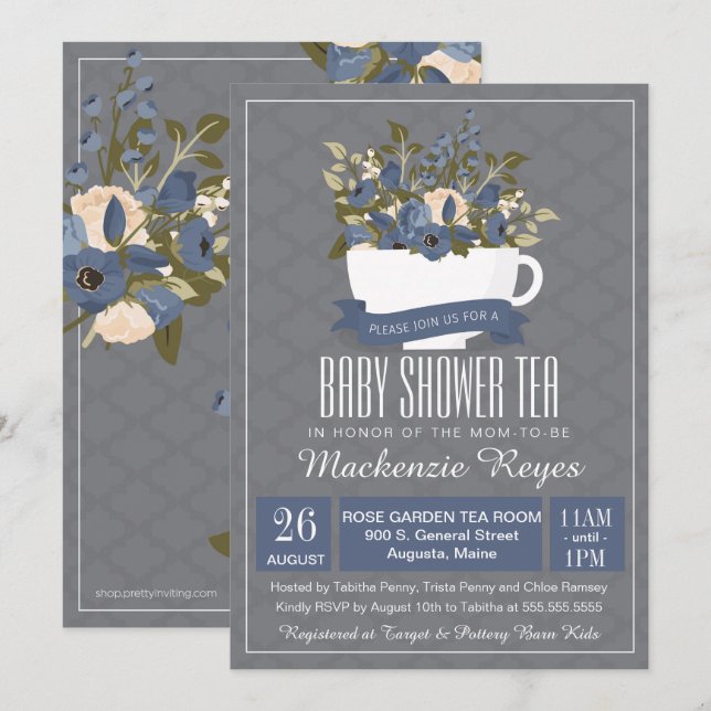 Baby Shower Tea Invitation, Birthday or Sip & See Invitation (Front/Back)