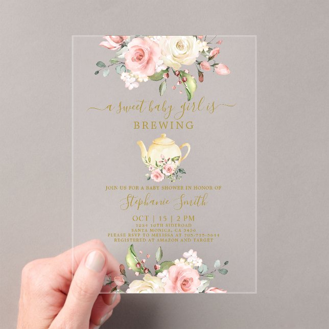Baby shower Tea Party Acrylique Invitation (In situ (ordinateur de poche))
