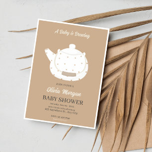Baby Shower Tea Party Brown Invitation Card