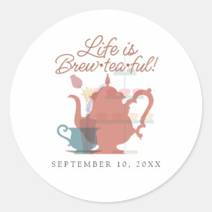 Baby Shower Tea Party Cute Minimalist Boho Neutral Classic Round Sticker
