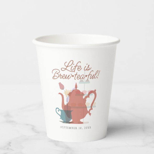 Baby Shower Tea Party Cute Minimalist Boho Neutral Paper Cups (Front)