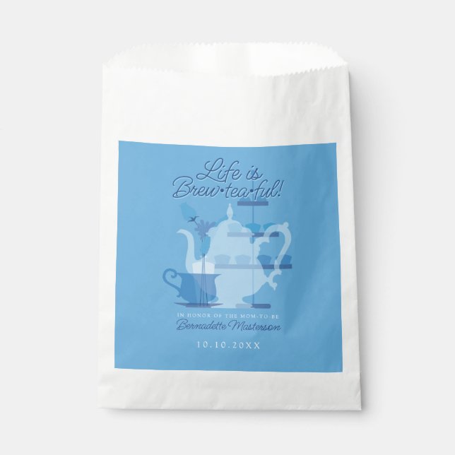 Baby Shower Tea Party Cute Minimalist Chic Blue Favour Bag (Front)