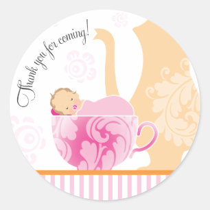 Baby shower Tea Party Favoriser Sticker   Fille