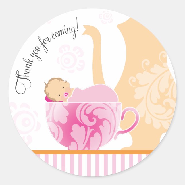 Baby shower Tea Party Favoriser Sticker | Fille (Devant)