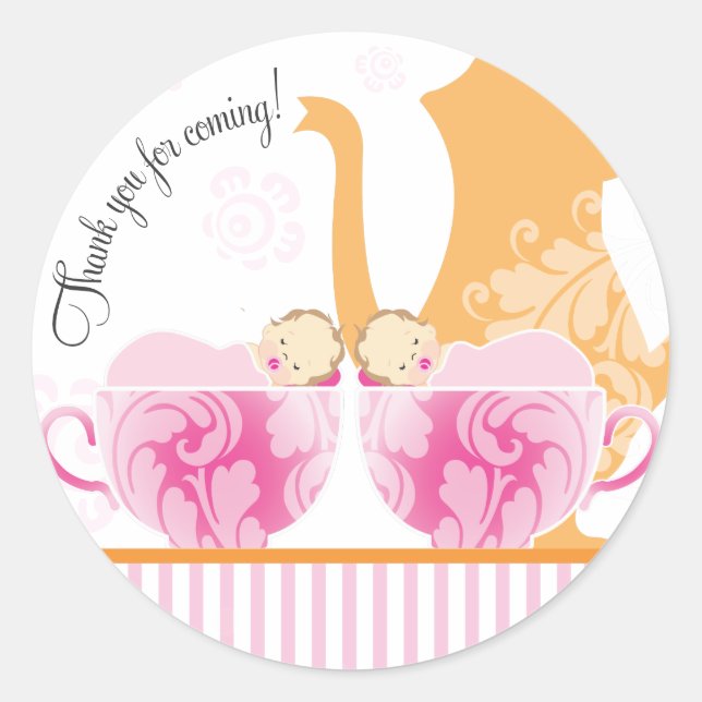 Baby shower Tea Party Favoriser Sticker | Filles j (Devant)