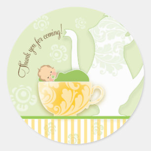 Baby Shower Tea Party Favour Sticker Neutral