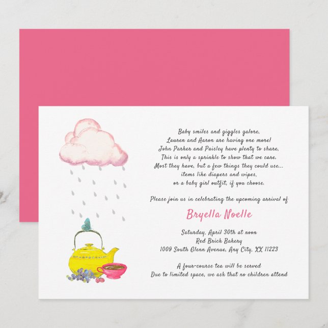 Baby shower Tea Party Invitation pour le 2e 3e béb (Devant / Derrière)