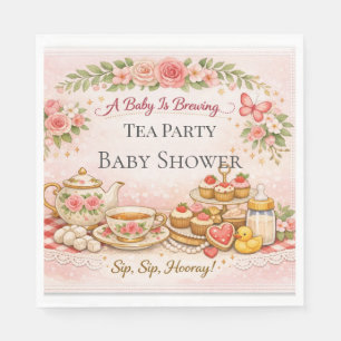 Baby Shower Tea Party Invite Floral Pink Cute Napkin