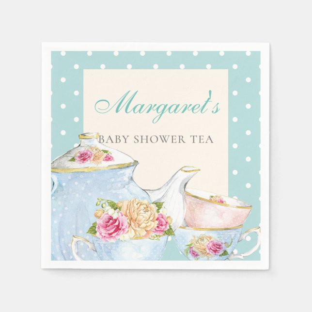 Baby Shower Tea Party Personalized Polka dot Napkin (Front)