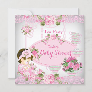 Baby Shower Tea Party Vintage Lace Pink Floral C Invitation