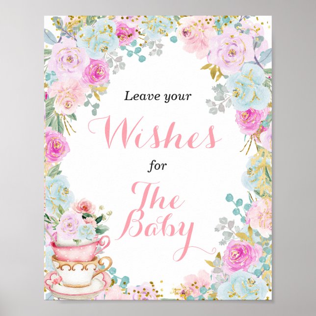 Baby shower Tea Party Voeux pour Baby Poster (Devant)