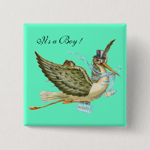 BABY SHOWER ,Teal Green " It's a Boy" 2 Inch Square Button