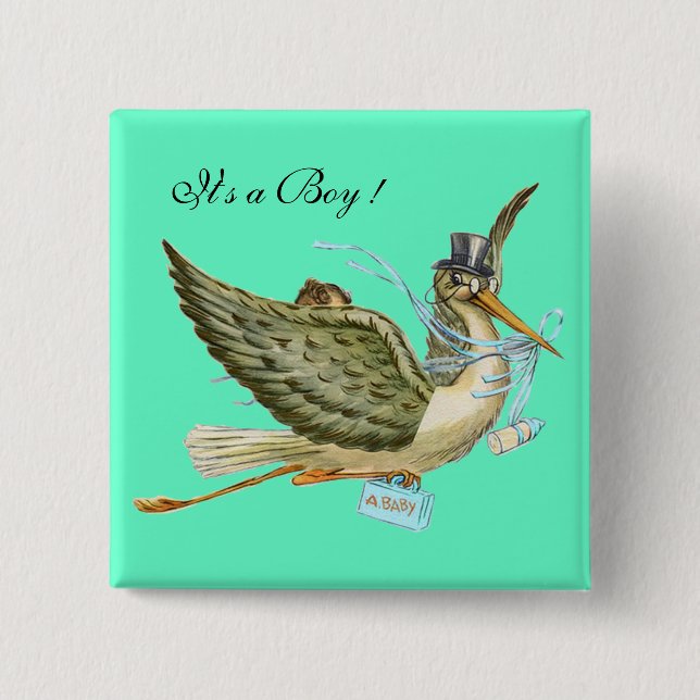 BABY SHOWER ,Teal Green " It's a Boy" 2 Inch Square Button (Front)