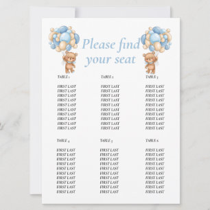 Baby Shower Teddy  Balloon Table chart  Blue Boy Invitation